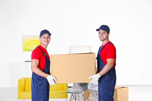 Mover loading separated cardboard and reusable items into a van for recycling and donation