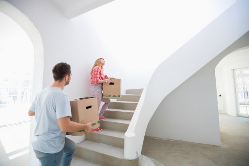 Commercial move checklist and labeled boxes for an office move